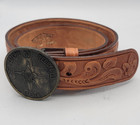 Euc Vtg Boy Scouts America Bsa 80s Western Region Tooled Leather Belt Buckle 30
