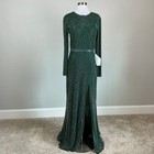 Mac Duggal 5056 Green Evening Gown Beaded Long Sleeve Formal Dress Size 12