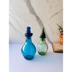Set Of 2 Mexican Hand Blown Glass Decanters   Green Blue Mcm Barware   Bar Cart