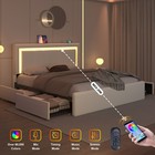 Queen full Bed Frame With  Upholstered Led Headboard   4 Storage Drawer  Charging