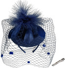 Fascinator Hats For Women Tea Party Veil Feather Fancy Pillbox Hat 20s 50s