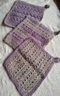 Set Of 3 Cotton Crochet Dishcloths washcloths Handmade Purple orchid beige New