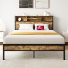 Full queen Size Bed Frame Metal Platform Bed With Storage Headboard And Usb Port