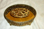 Matson Filigree Ormolu Jewelry Casket Vanity Box Hollywood Regency Beveled Glass