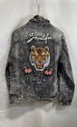Rs1ne Men s Jean Jacket Black Acid Wash Embroidered Tiger Beautiful Struggle L
