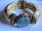 Heavy Antique Cuff Bracelet With A Large Green Stone  1 5   By 1  