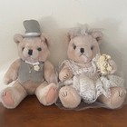 Vtg Jointed Bride Groom Teddy Bear Set Wedding Decor Plush Couple Charming Gift