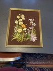 Vintage Yarn Crewel Embroidered Flowers Summer Wall Art Picture Framed 17x21   