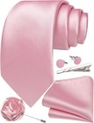 Solid Color Ties For Men Silk Satin Necktie And Pocket Square Cufflinks Tie Clip