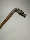 French 19th Century 1800s Shark Vertebrae Walking Stick Cane Silver Plate Dragon
