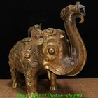 15 china Shang Zhou Dynasty Bronze Ware 24 K Gold Elephant Incense Burner Censer