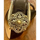 Brighton Black Lizard Embossed Leather Belt Silver Filigree Buckle Size 28 40353