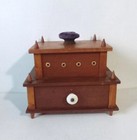 Antique Wooden Shaker Style 2 Tier Spool Sewing Box With Pin Cushion On Top