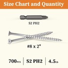  8 X 2  Phillips Bugle Head Coarse Thread Exterior Wood deck Screws 700pcs Grey