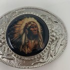 Native American Chief Belt Buckle Mens Silver Tone Oval Western Cowboy Usa