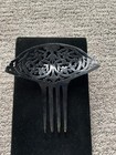 Antique Large Hair Comb Black W  Blue Rhinestones 5 5   