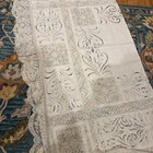 Antique 19th Cent Linen Tablecloth Cutwork Filet Lace Scalloped Edge Square 73 