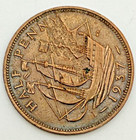 1937 Great Britain 1 2 Penny Km 844 Bronze Large Planchet Flaw Crack Error