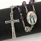Purple Amethyst Beads With Miraculous Epoxy Heart Metal Beads Rosary Necklace