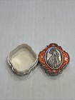 Jesus Catholic Silver Tone Red Enamel Trinket Rosary Box Italy Pope Blessed