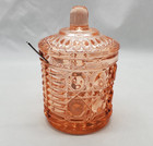 Vtg Indiana Depression Glass Pink Peach Ballard Jam Jar W  Lid   Spoon Windsor 