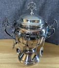 Antique Sugar Bowl   Spoon Holder Bird Finial   12 Souvenir Spoons Silver Plate
