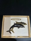 Vtg Liz Claiborne Two Dolphins Brooch Lapel Pin 2 Tone Gold   Silver Tone New