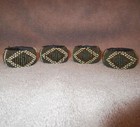 Vtg Set Of 4 Beaded Napkin Rings Reversible Diamond Earthtone Mid Century Modern