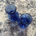 2 Vtg Cobalt Blue Bud Vases Pressed Glass Usa Marked Measure 4 25   