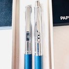 Vintage Paper Mate Profile Double Heart Pen   Pencil Set Blue   Chrome Usa