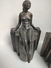 Vtg 20s 30s Art Deco Nude Flapper Women Pedestal Antique Bookends Bronze Metal