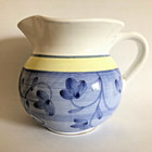 Caleca Arabesco 36oz Pitcher Blue Floral With Yellow Trim Made In Italy New