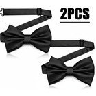 2 Pcs Men s Pre-tied Bow Ties - Adjustable Polyester Black Bowtie For Wedding Pa