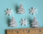 White Christmas   White Glitter Trees   Glitter Snowflake Button Embellishments