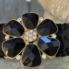 Women   s Black Wide Elastic Waist Belt Gold Tone Flower Buckle Rhinestone 1 Sz 