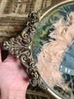 Antique French Victorian Silk Fan Feathers In Bubble Frame Fancy Boudoir Decor