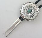 Radiant Stamped Round Sterling Silver   Turquoise Southwestern Bolo Tie