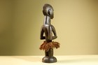 African Tribal Statue Hand Carved Wood Female Figure With Raffia Skirt-g5823