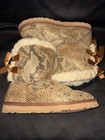 Ugg Classic Mini Bailey Bow Snake Print Shearling Lined Bootie Fur Trim Us 7