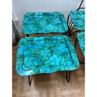 Vintage Floral Metal Tv Trays Set Of 4 W Stand Turquoise Folding Mid Century Mcm