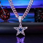 Dallas Cowboys Silver Cz Chain Fan Jewelry Bling Hip Hop Pendant And 24  Chain