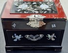 Mid-century Korean Jewelry Box Vanity Station  Mirror Laquerware Mother Of Pearl