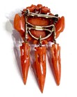 Antique Victorian Carved Coral Cameo Brooch Woman Birds Urn 3 Dangles Circa 1860