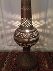 Vintage Moroccan Middle Eastern Genie Red Enamel Brass Lamp Reticulated Boho