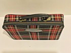 Vintage Mid-century Portable Decanter Bar Set 3 Bottles And Cups Plaid Case Nos
