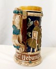 Vintage German Beer Stein Musicians Relief Cobalt Blue Stoneware Mug Octoberfest