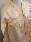 Vintage Korean Hanbok Set Jacket Skirt Peach Gold Satin 1950s 60s