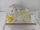 Vintage White Ceramic Persian Cat Playing With Yellow Yarn Figure Kitten Statue