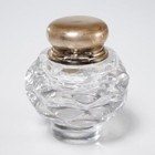Art Deco Antique Sterling Cut Crystal Round Glass Inkwell 3 75 h