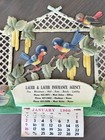 Vintage Die Cut Embossed Calendar Lauer Ins Co West Union Iowa Birds Glitter